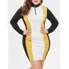 Robe Moulante en Blocs de Couleurs de Grande Taille à Demi-Zip - Jaune Clair 1X