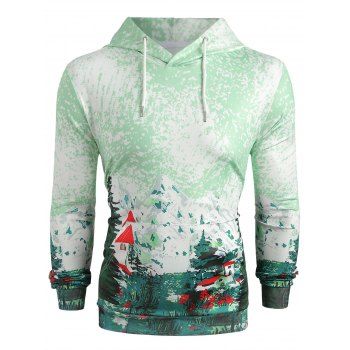 

Landscape Print Pullover Hoodie, Mint green