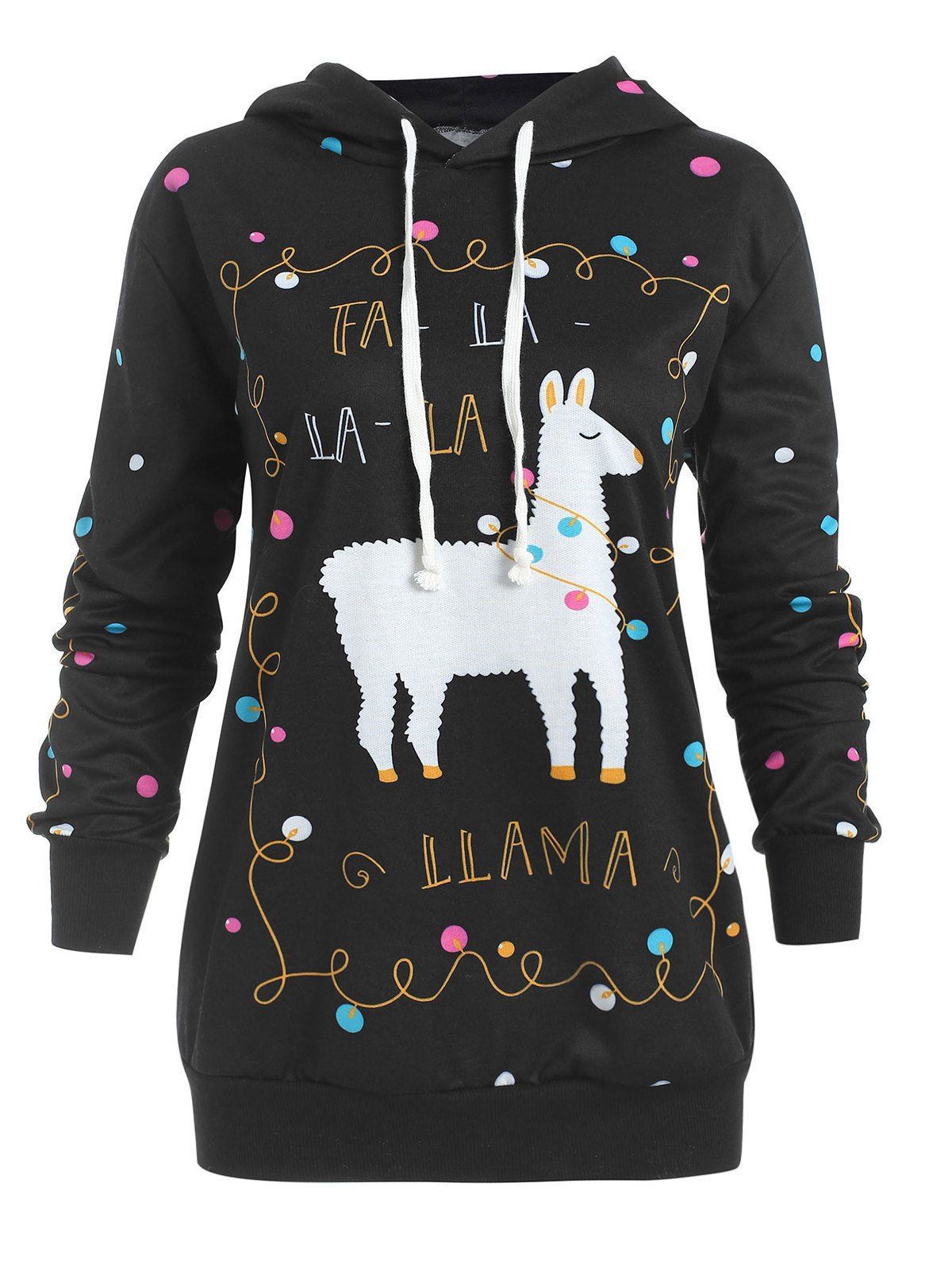 

Plus Size Christmas Pattern Polka Dot Hoodie, Black
