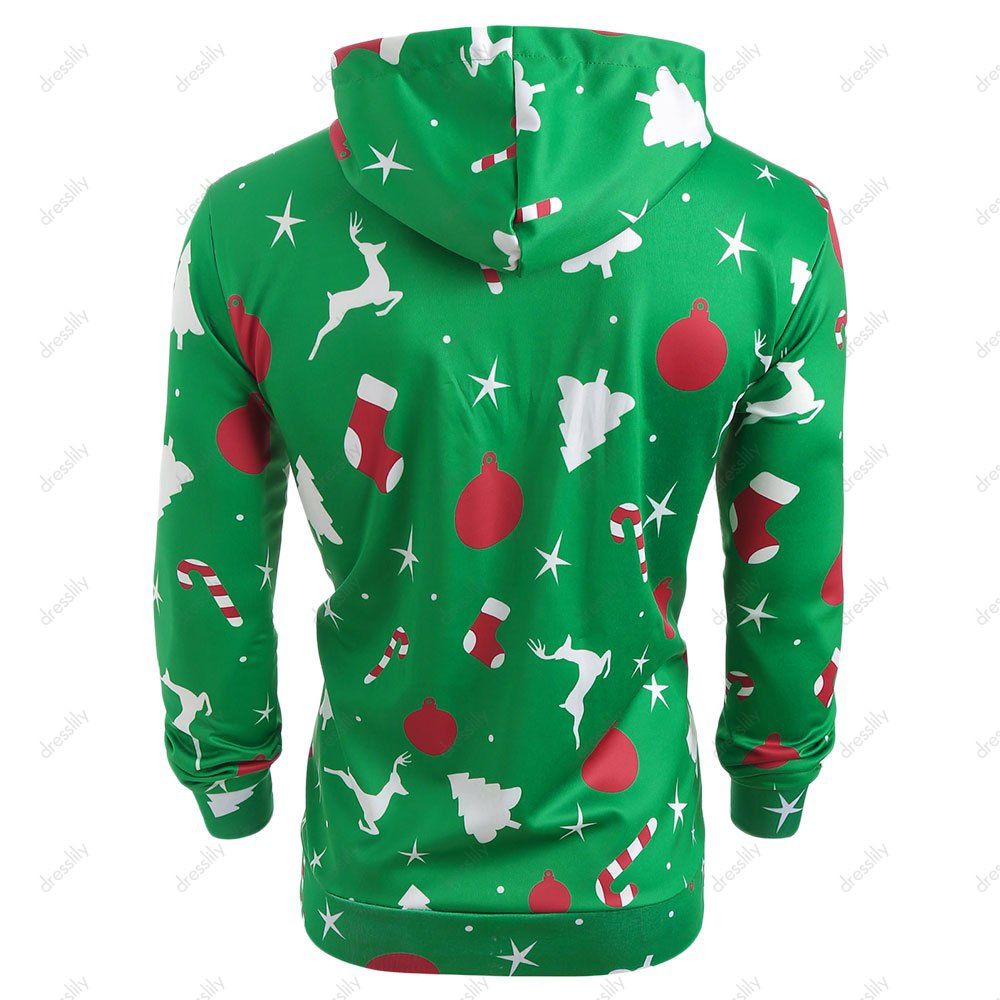 

Christmas Patterns Printed Pullover Hoodie, Pine green