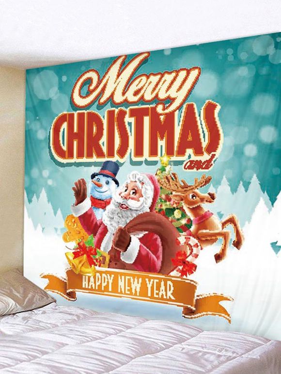 Tapisserie de Noël Père Noël Cerf et Bonhomme de Neige Imprimés - multicolor W59 X L51 INCH