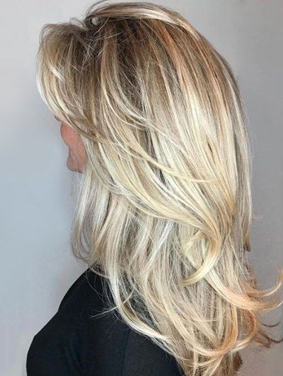 Perruque de Cheveux Humains Capless Longue Droite Superposée à Frange Inclinée en Couleur Mélangée - multicolor 