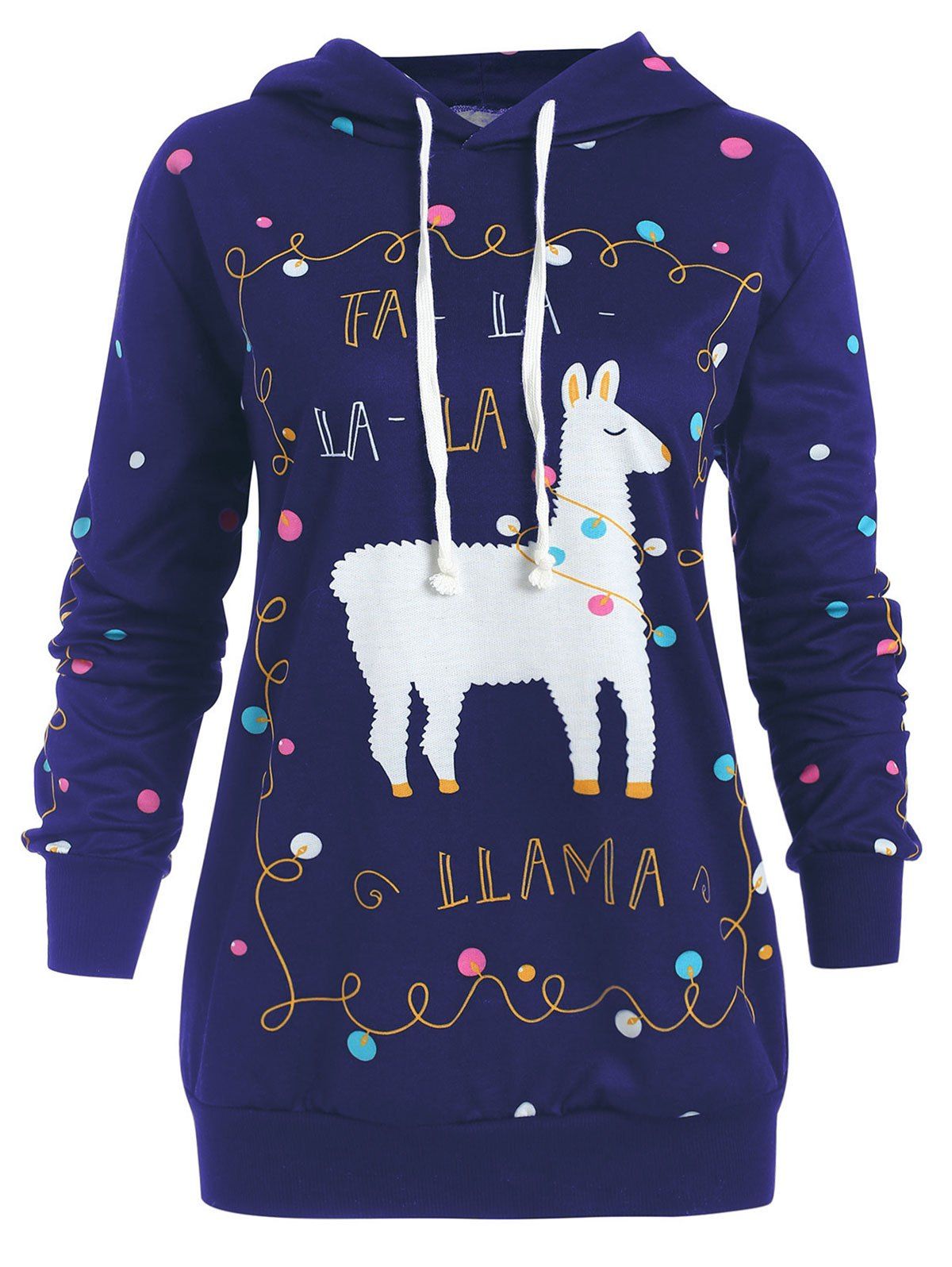 

Plus Size Christmas Pattern Polka Dot Hoodie, Deep blue