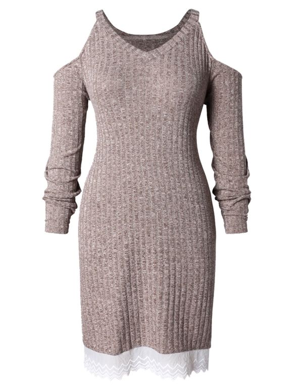 Mini-Robe Epaule Dénudée à Ourlet Contrasté de Grande Taille - Rose Brun L
