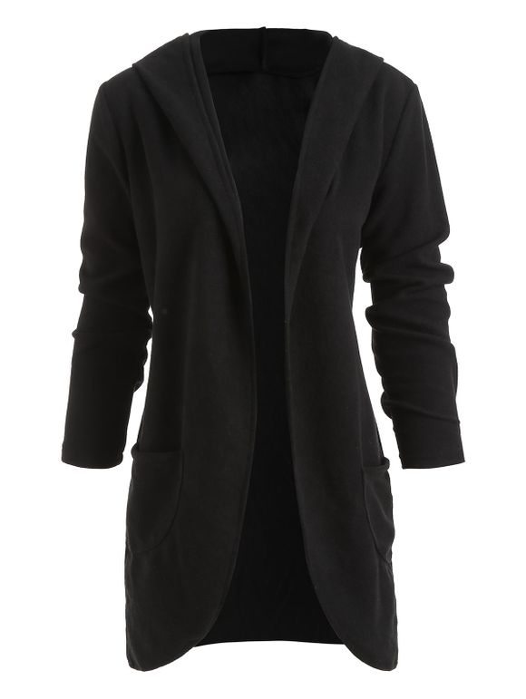 Manteau à Capuche avec Poche en Laine - Noir XL