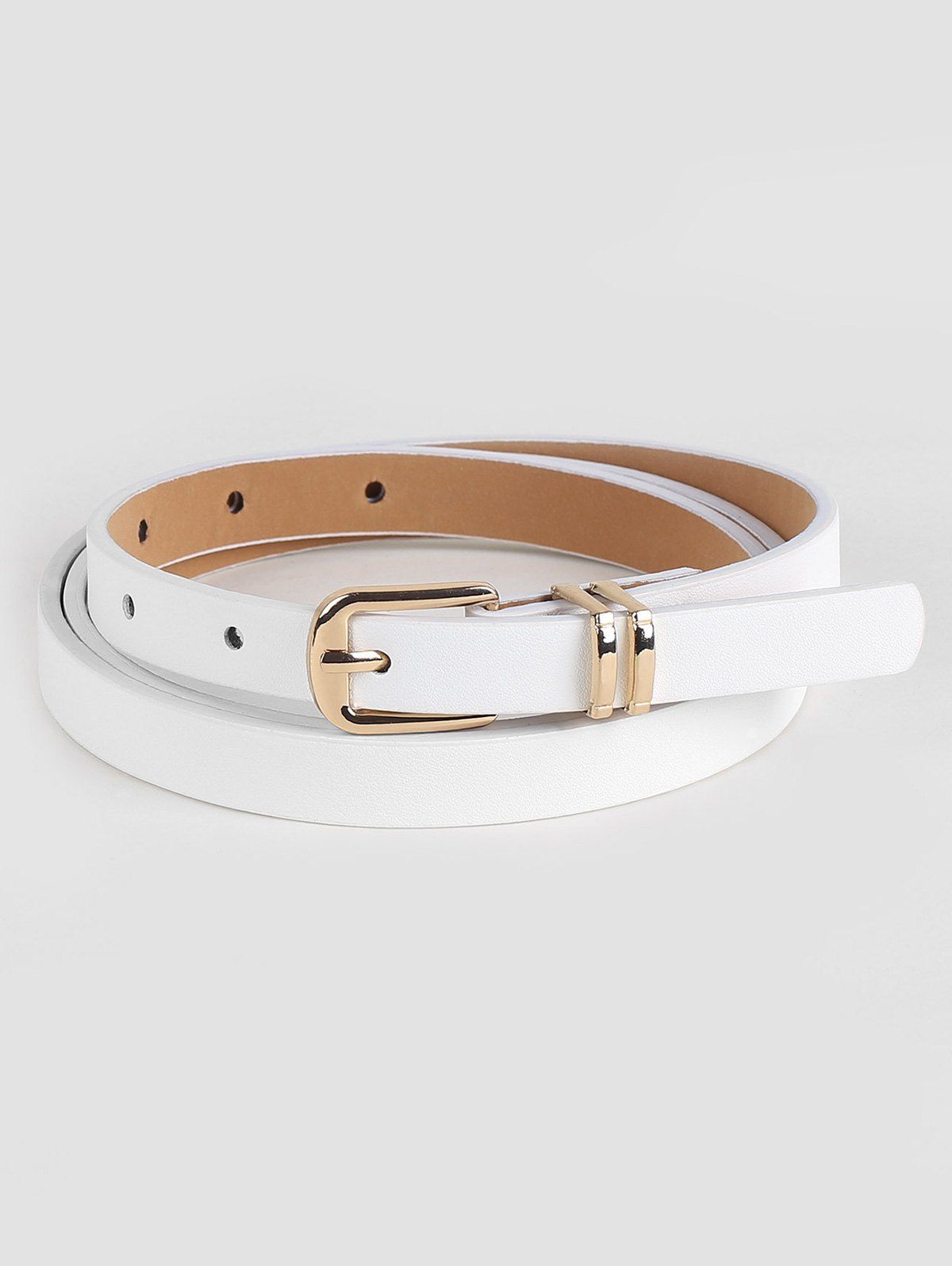 

White Faux Leather Alloy Buckle Skinny Belt