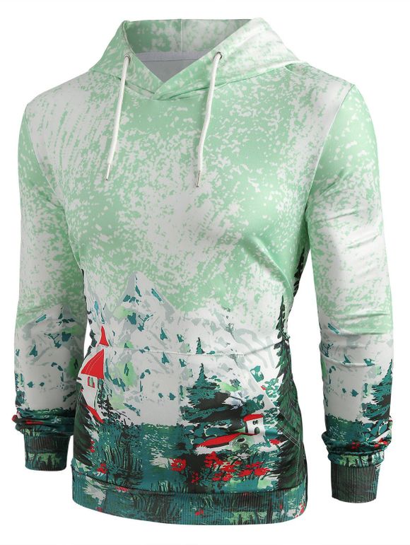 Sweat-Shirt à Capuche Pullover avec Imprimé Paysage - Vert Menthe L
