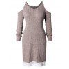 Mini-Robe Epaule Dénudée à Ourlet Contrasté de Grande Taille - Rose Brun L