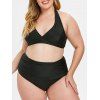 Ensemble de Bikini Matelassé de Grande Taille à Col Halter - Noir 2X