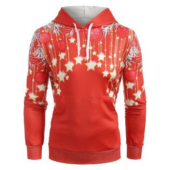 

Christmas Stars Print Pullover Hoodie, Red