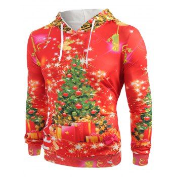 

Christmas Tree Print Long Sleeve Hoodie, Red