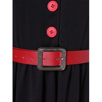 

Half Button Peter Pan Collar Contrast Color Vintage Dress, Black