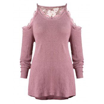 

Plus Size Lace Insert Cold Shoulder Knitwear, Rose