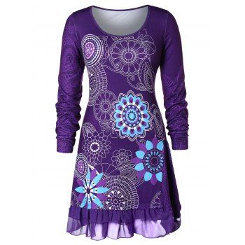 

Plus Size Tribal Print Flounced Tunic T-shirt, Purple iris