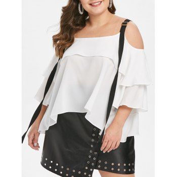 

Plus Size Two Tone Flounce Blouse, White