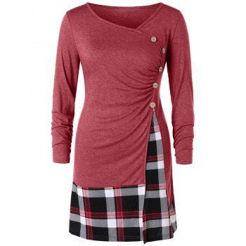 

Plus Size Plaid Draped Tunic T-shirt, Valentine red