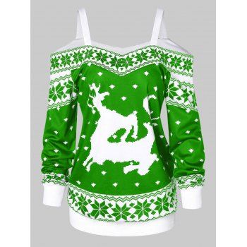 

Cold Shoulder Snowflake Pattern Christmas T-shirt, Clover green