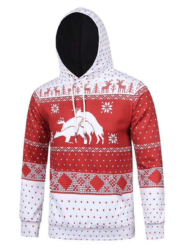 

Reindeers Snowflake Heart Print Christmas Hoodie, Red