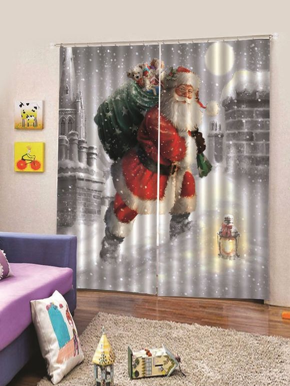 Rideaux de Fenêtre Père Noël et Cadeau Imprimés 2 Pièces - multicolor W33.5 X L79 INCH X 2PCS