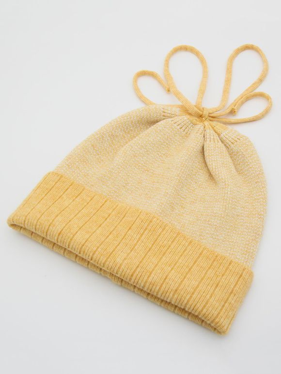 Bonnet tricoté chaud avec cordes - Jaune 