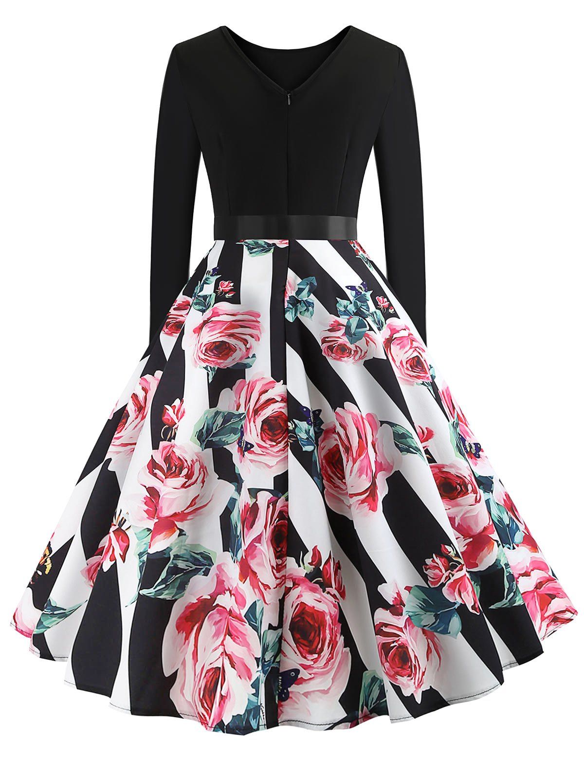 Vintage Printed Flare Dress - multicolor C M