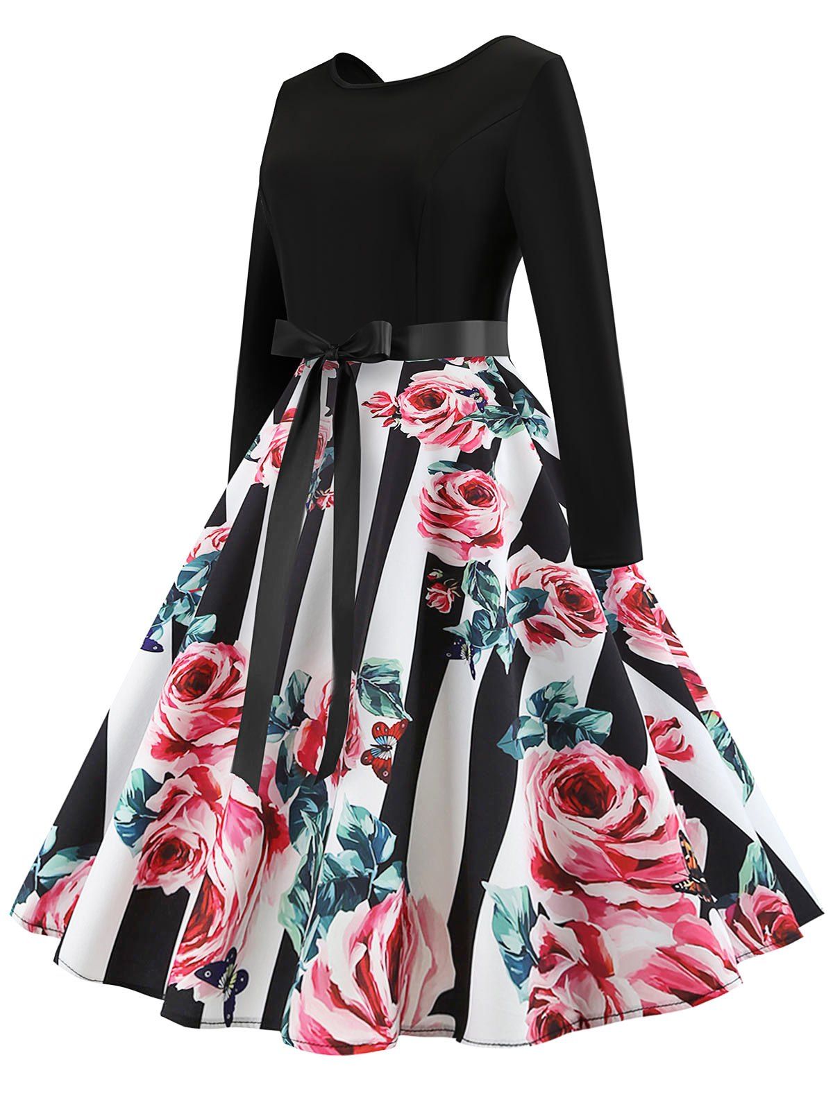 Vintage Printed Flare Dress - multicolor C M