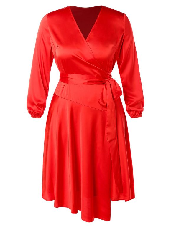Robe Enveloppée de Grande Taille en Satin - Rouge L
