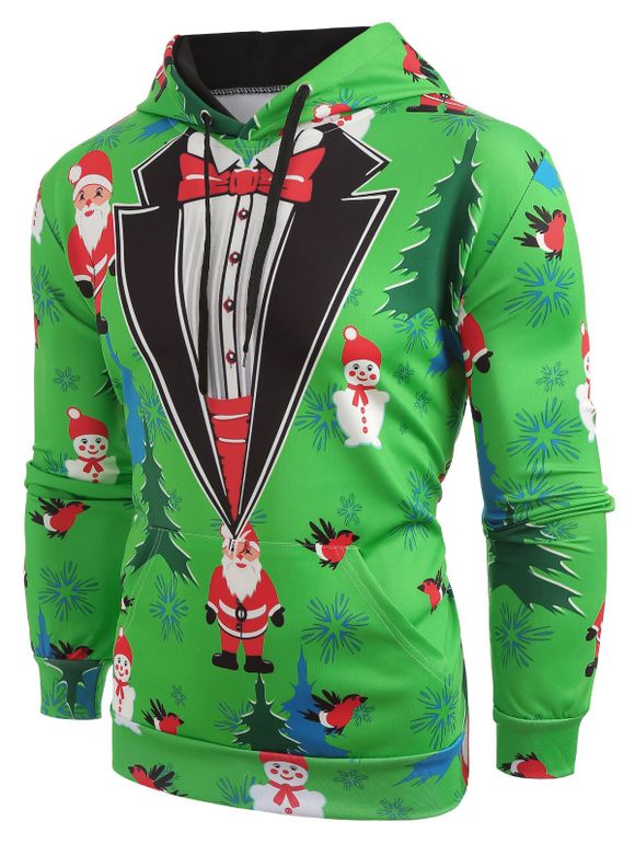 Sweat-Shirt à Capuche avec Cordon de Serrage et à Imprimé Père Noël et Sapin - Vert Pelouse L