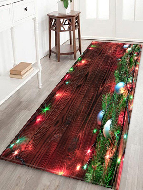 

Christmas Light Ball Wooden Printed Floor Mat, Deep brown