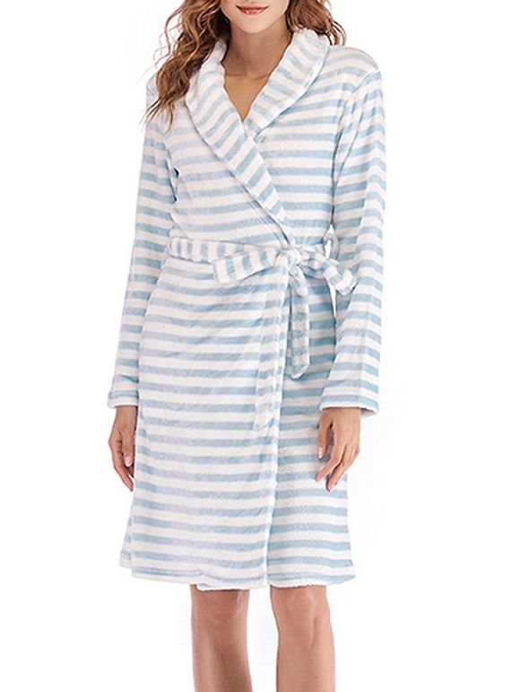 Robe Pyjama Rayée Fourrée - Bleu Poudre XL