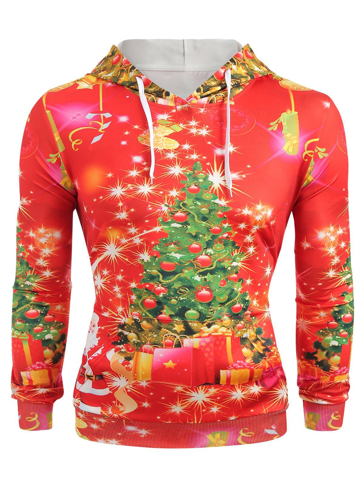 Sweat-Shirt à Capuche Manches Longues avec Imprimé Sapin de Noël - Rouge M