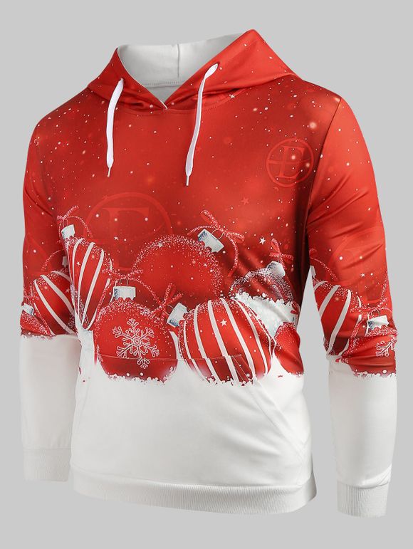 Sweat-Shirt à Capuche avec Cordon de Serrage à Imprimé Boule de Noël - Rouge L