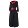 Half Button Peter Pan Collar Contrast Color Vintage Dress - BLACK 2XL