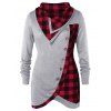 T-shirt Jointif à Carreaux avec Bouton Oblique Grande Taille - Gris Carbone 3X