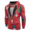 Sweat-Shirt à Capuche avec Cordon de Serrage et à Imprimé Père Noël et Sapin - Rouge 2XL