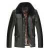 Fur Collar Fleece Button Fly PU Leather Jacket - BLACK S
