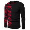 Camouflage Pattern Contract Color Pullover Sweater - RED XS