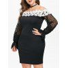 Robe Moulante Applique de Grande Taille à Manches en Dentelle - Blanc 3X