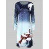 Robe de Noël Ligne A Lune Imprimée - Paon Bleu 2XL