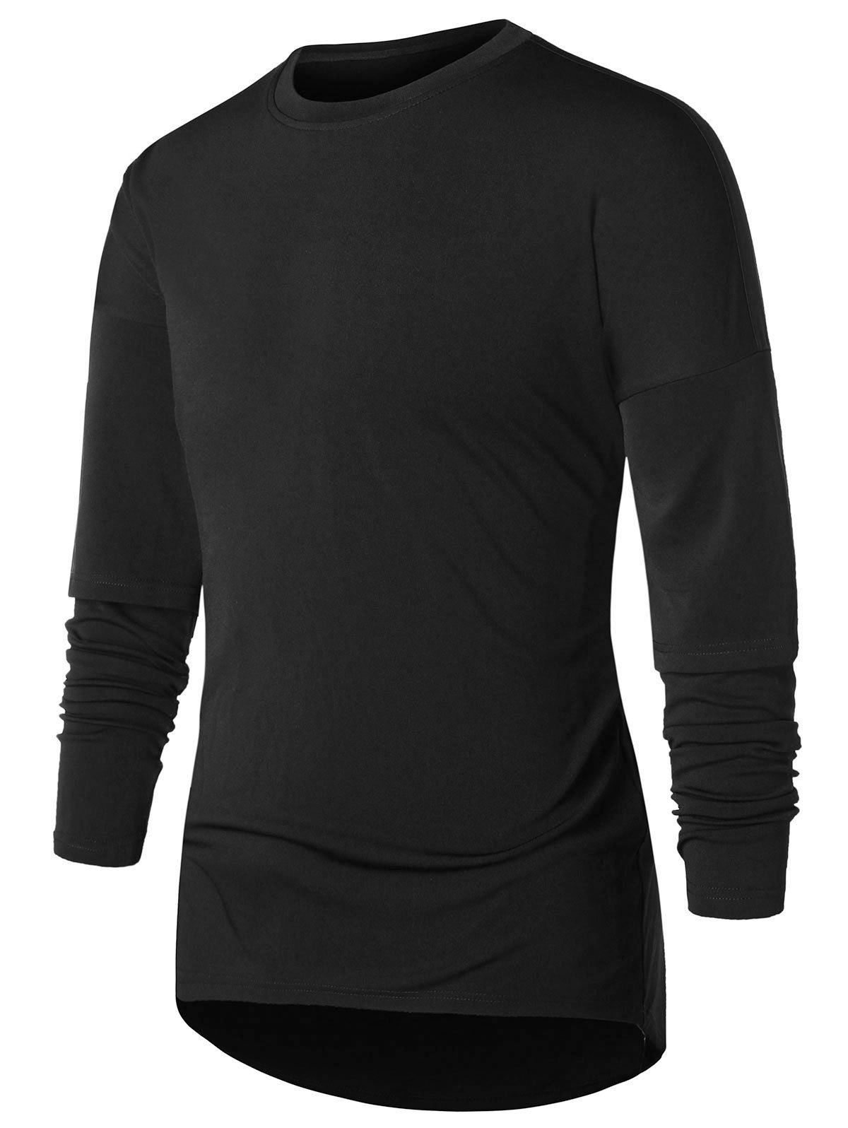 T-shirt Goutte Epaule Fausse Deux Pièces - Noir XL