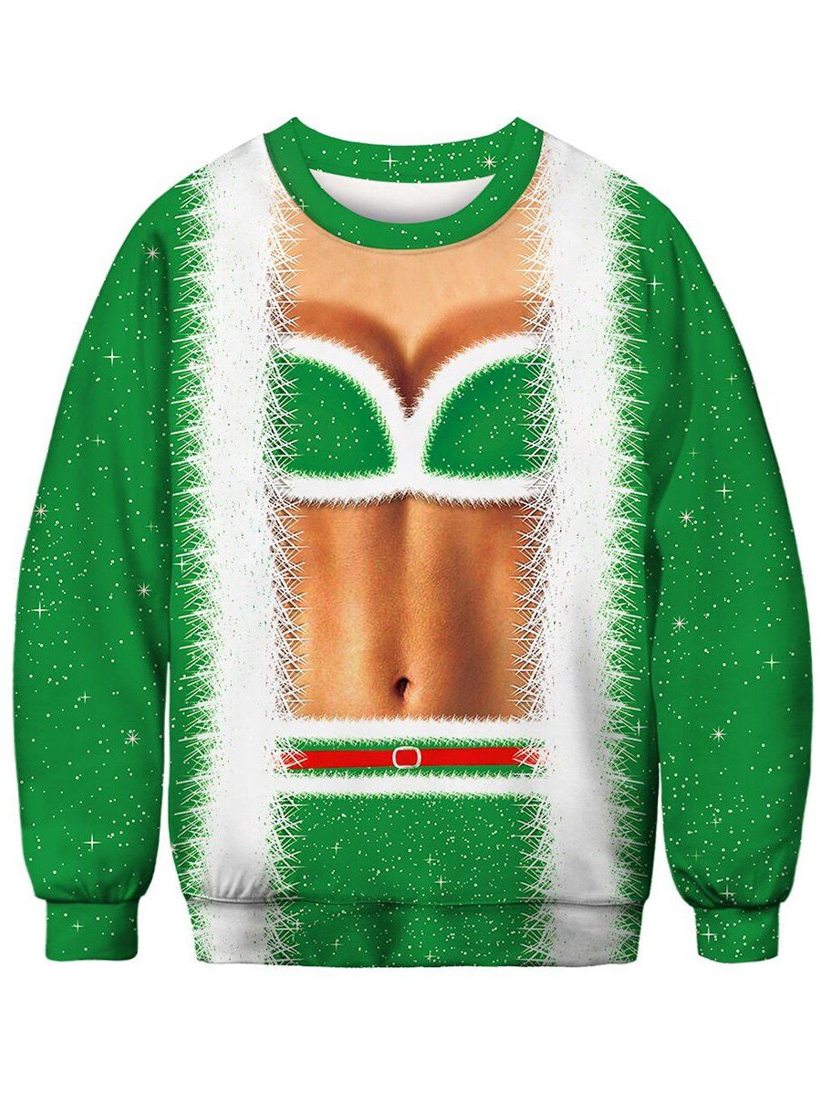 Sweat-shirt de Noël 3D Corps Imprimé à Col Rond - Vert Jungle XL