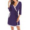 Robe Pyjama Ceinturée Contrastée - Violet Améthyste 2XL