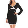 Robe de Nuit Panneau en Dentelle à Manches Longues - Noir L