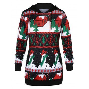 

Plus Size Front Pocket Christmas Graphic Hoodie, Multicolor a