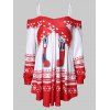 T-shirt à Epaule Dénudée Chaussettes de Noël et Flocon de Neige Imprimés - Rouge Lave L