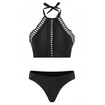 

Two Piece Openwork Halter Neck Swimwear, Black