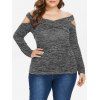 Plus Size Baring Shoulder Marled T-shirt - GRAY 1X