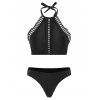 Two Piece Openwork Halter Neck Swimwear - BLACK 1X
