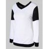 V Neck Hit Color Pullover Sweater - MILK WHITE XL