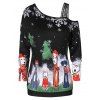 T-shirt de Noël Chien et Flocon de Neige Imprimés à Epaule Ouverte de Grande Taille - Noir L